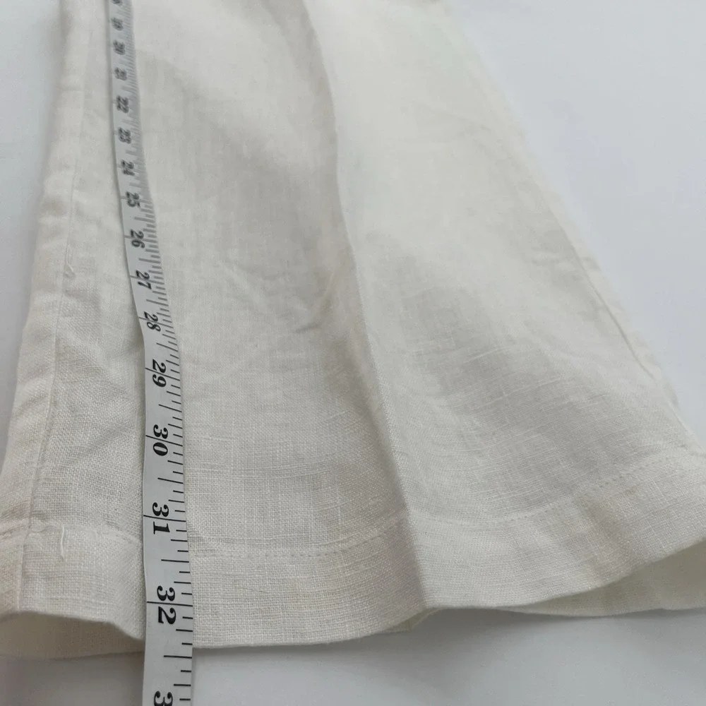 Mens Trouser Pant Linen Ivory Flat Front Sz 38 Black Stitch Detail Beach Wedding